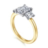 Thalina - 14K White-Yellow Gold Emerald Cut Three Stone Diamond Engagement Ring - 0.75 ct