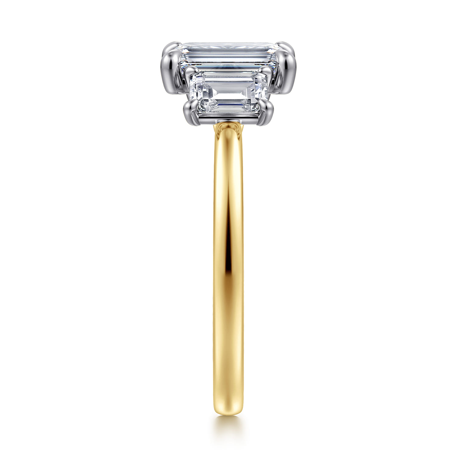 Thalina - 14K White-Yellow Gold Emerald Cut Three Stone Diamond Engagement Ring - 0.75 ct - Shot 4