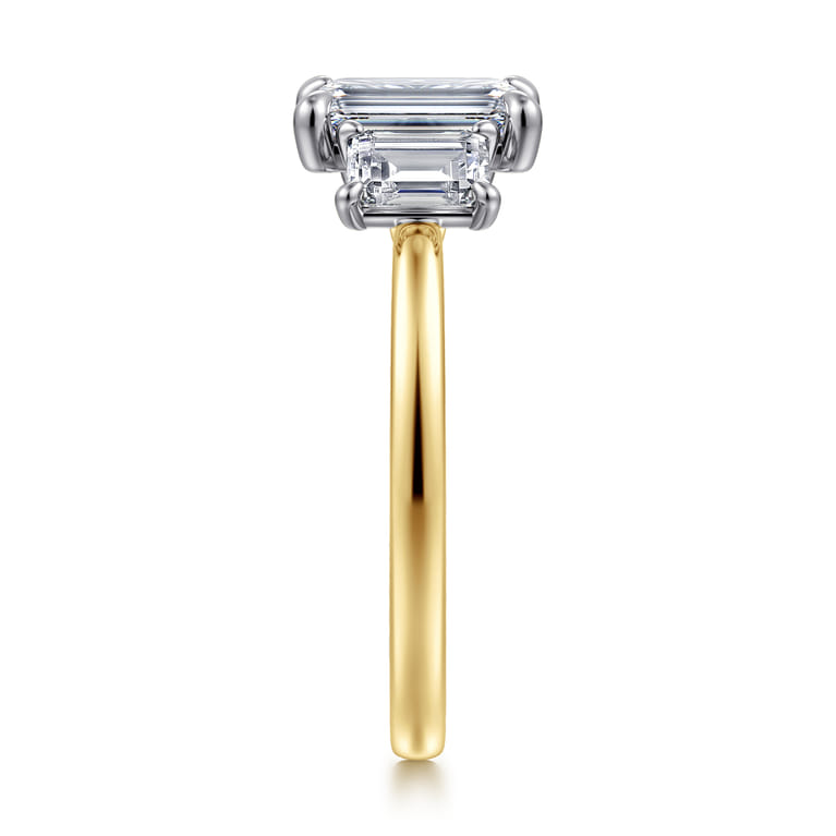 Thalina - 14K White-Yellow Gold Emerald Cut Three Stone Diamond Engagement Ring - 0.75 ct - Shot 4