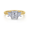 Thalina - 14K White-Yellow Gold Emerald Cut Three Stone Diamond Engagement Ring - 0.5 ct