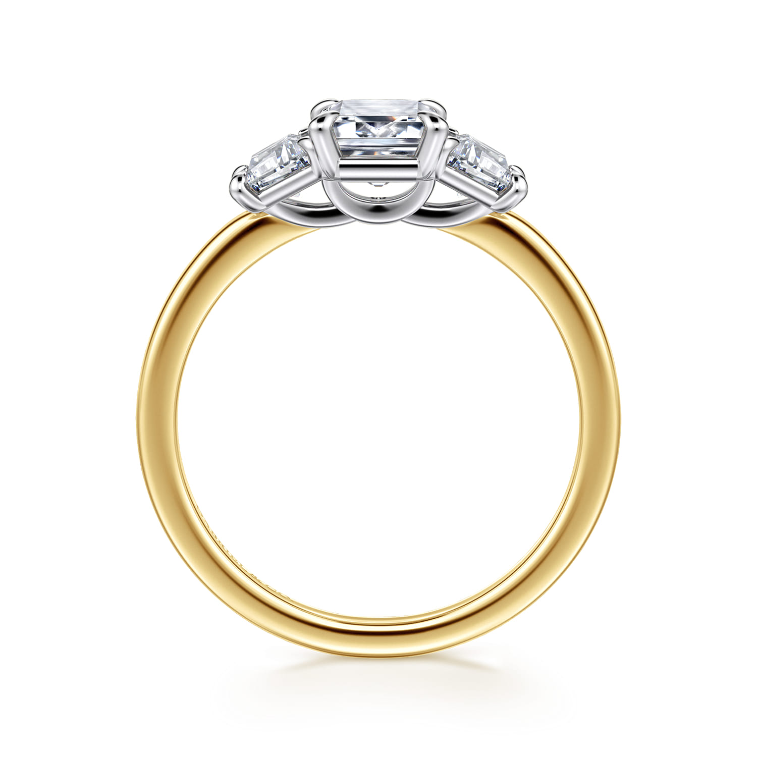 Thalina - 14K White-Yellow Gold Emerald Cut Three Stone Diamond Engagement Ring - 0.5 ct - Shot 2