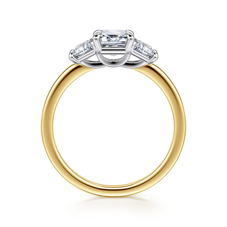 Thalina - 14K White-Yellow Gold Emerald Cut Three Stone Diamond Engagement Ring - 0.5 ct - Shot 2