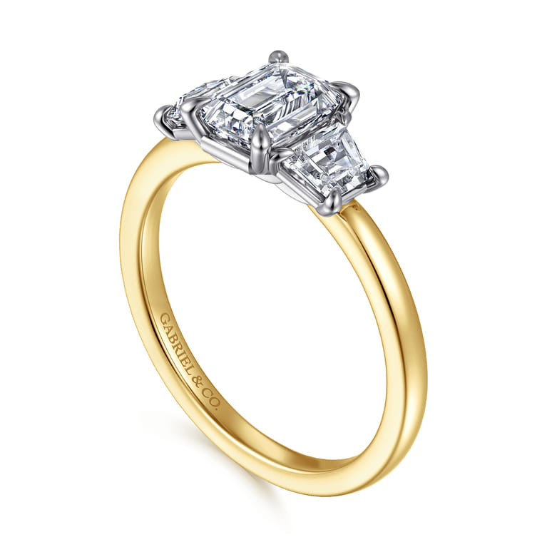 Thalina - 14K White-Yellow Gold Emerald Cut Three Stone Diamond Engagement Ring - 0.5 ct - Shot 3