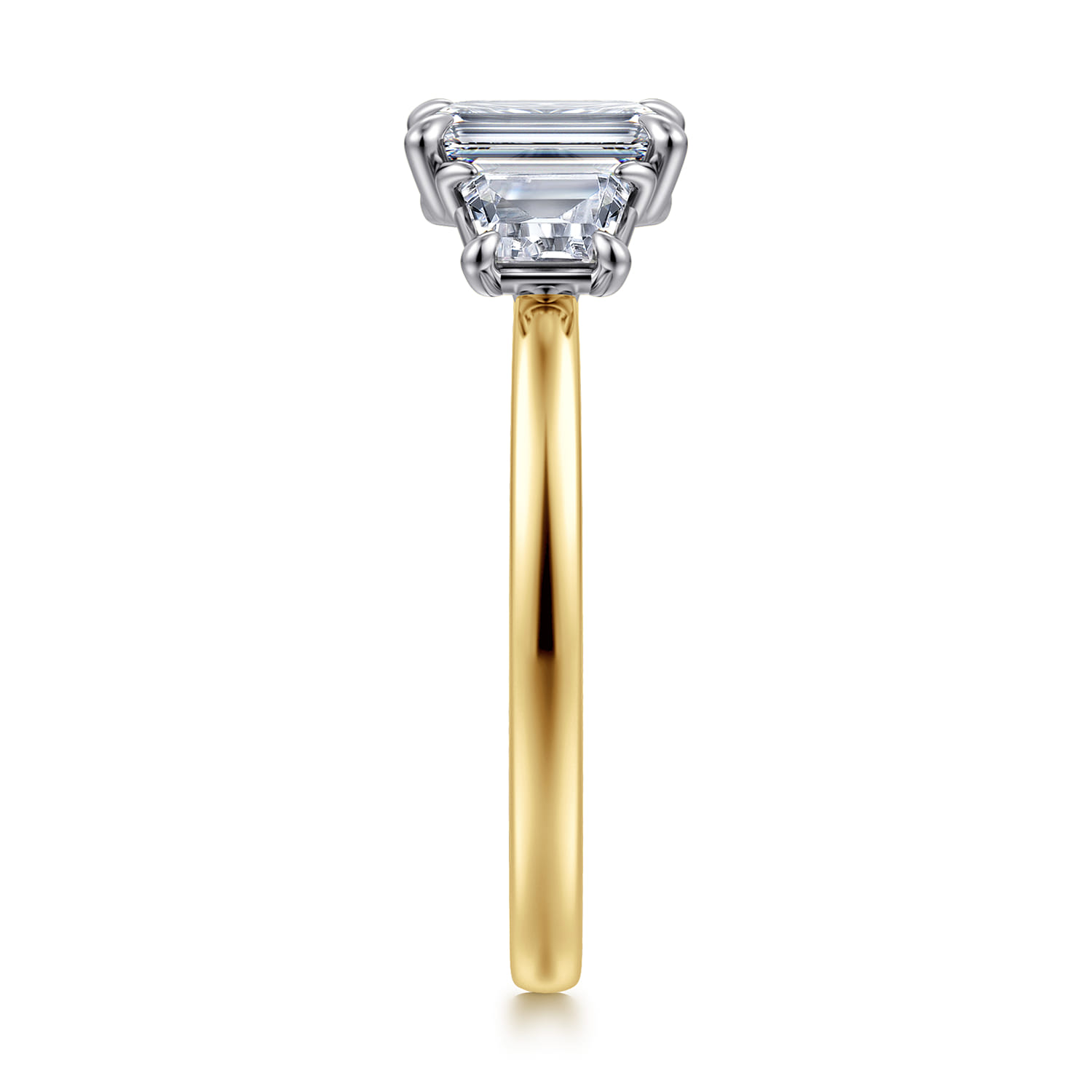 Thalina - 14K White-Yellow Gold Emerald Cut Three Stone Diamond Engagement Ring - 0.5 ct - Shot 4