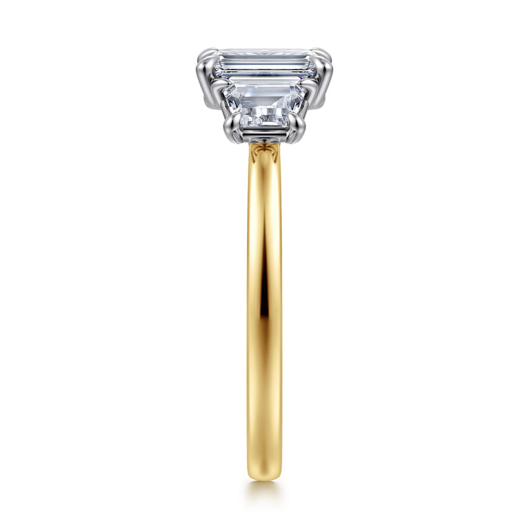 Thalina - 14K White-Yellow Gold Emerald Cut Three Stone Diamond Engagement Ring - 0.5 ct - Shot 4