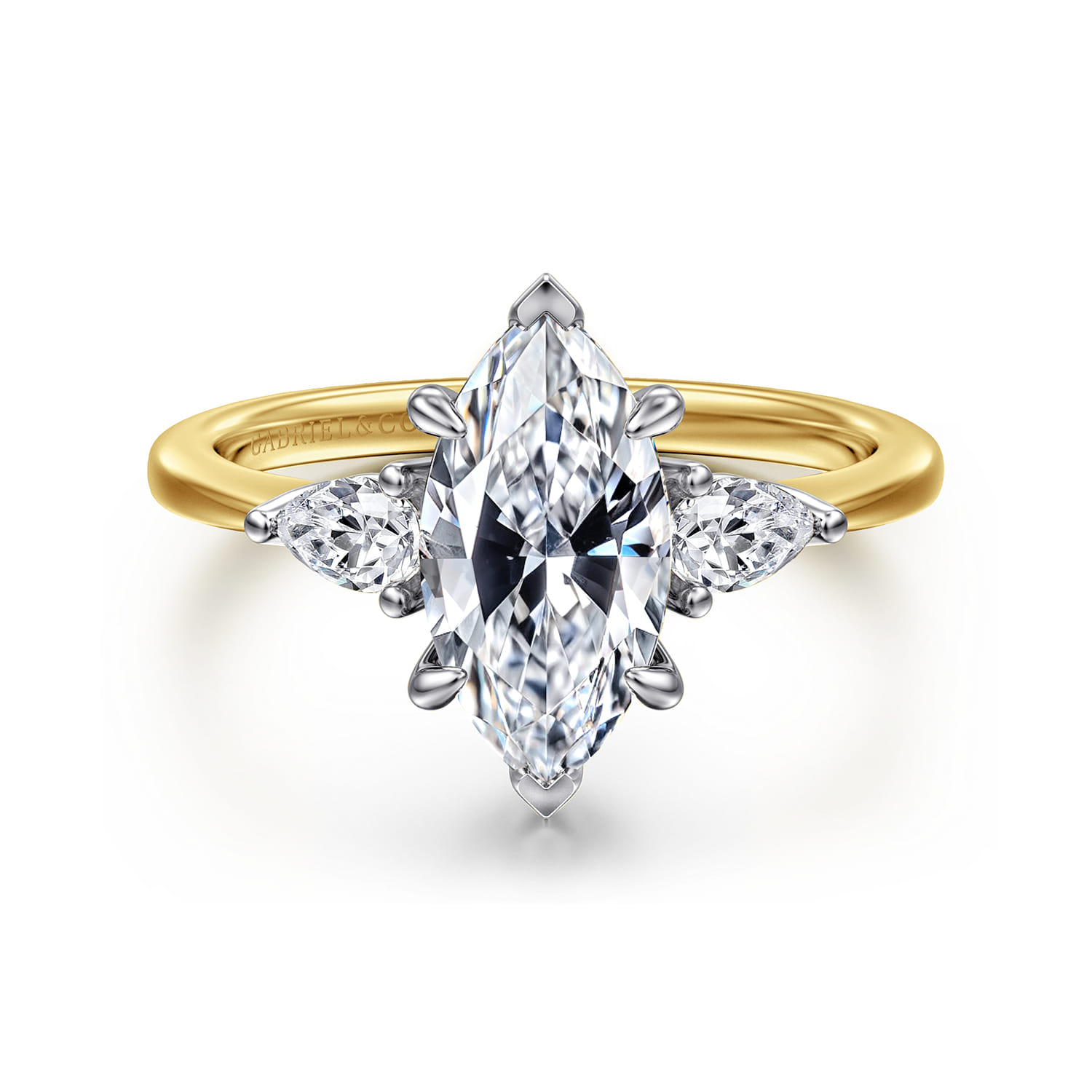 Sima - 14K White-Yellow Gold Marquise Shape Three Stone Diamond Engagement Ring - 0.3 ct - Shot 1