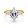 Sima - 14K White-Yellow Gold Marquise Shape Three Stone Diamond Engagement Ring - 0.3 ct