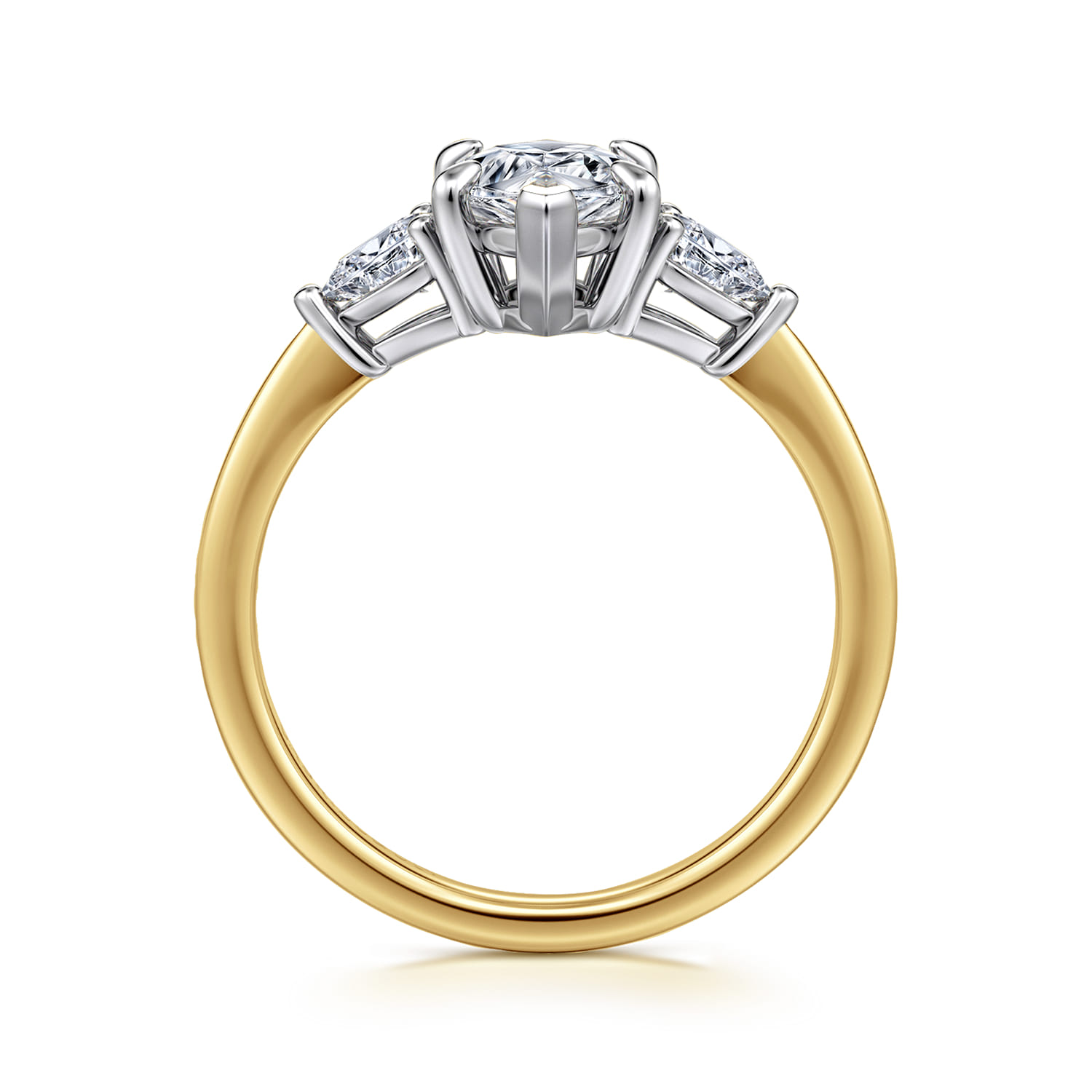 Sima - 14K White-Yellow Gold Marquise Shape Three Stone Diamond Engagement Ring - 0.3 ct - Shot 2