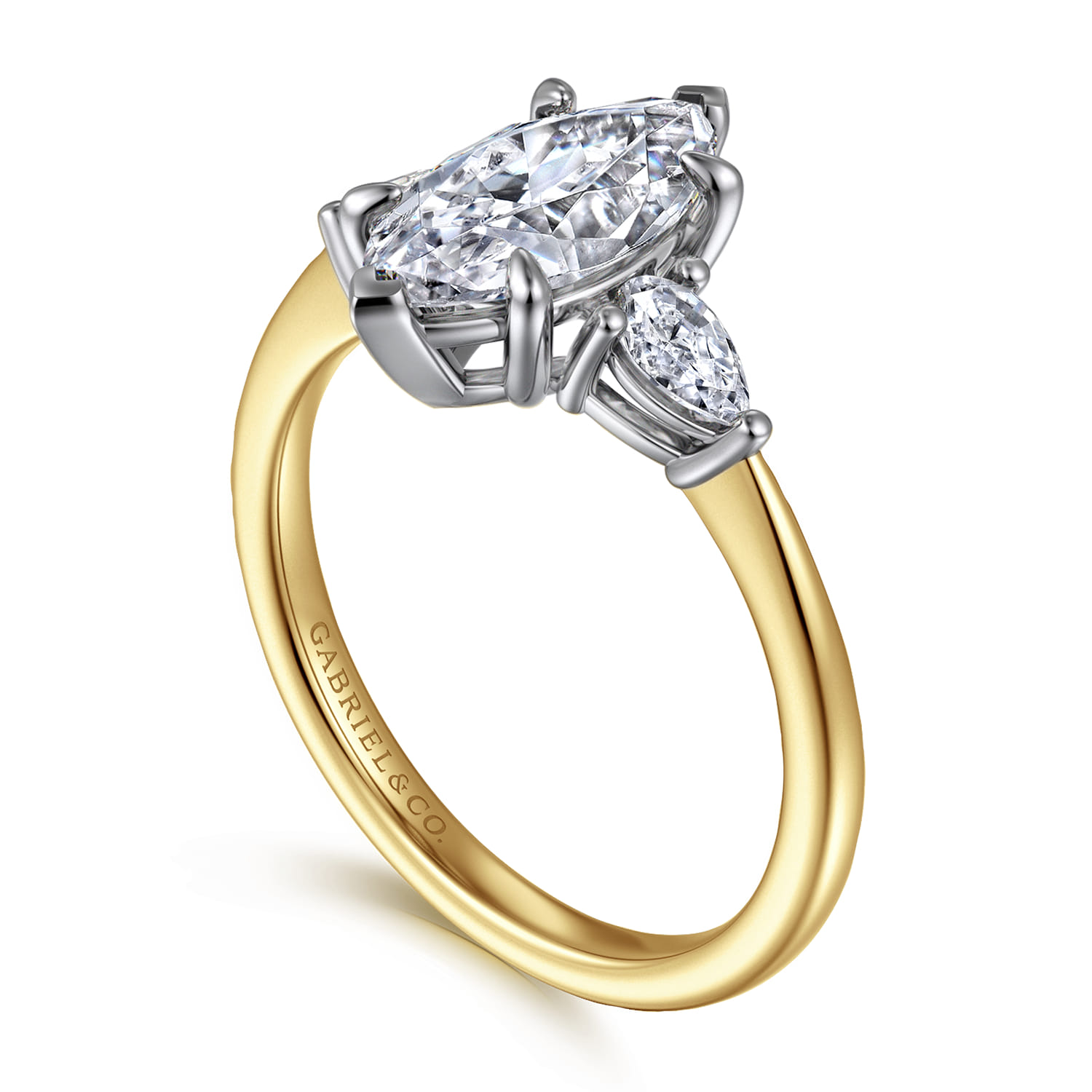 Sima - 14K White-Yellow Gold Marquise Shape Three Stone Diamond Engagement Ring - 0.3 ct - Shot 3