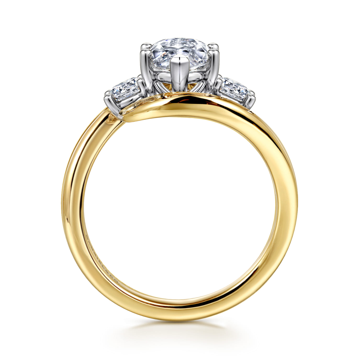 Elin - 14K White-Yellow Gold Marquise Shape Three Stone Diamond Engagement Ring - 0.5 ct - Shot 2