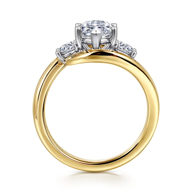 Elin - 14K White-Yellow Gold Marquise Shape Three Stone Diamond Engagement Ring - 0.5 ct - Shot 2