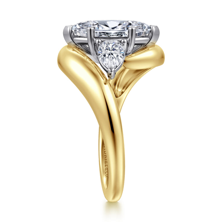 Beyond - 14K White-Yellow Gold Bypass Marquise Shape Three Stone Diamond Engagement Ring - 0.7 ct - Shot 4