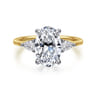 Sima - 14K White-Yellow Gold Oval Three Stone Diamond Engagement Ring - 0.3 ct