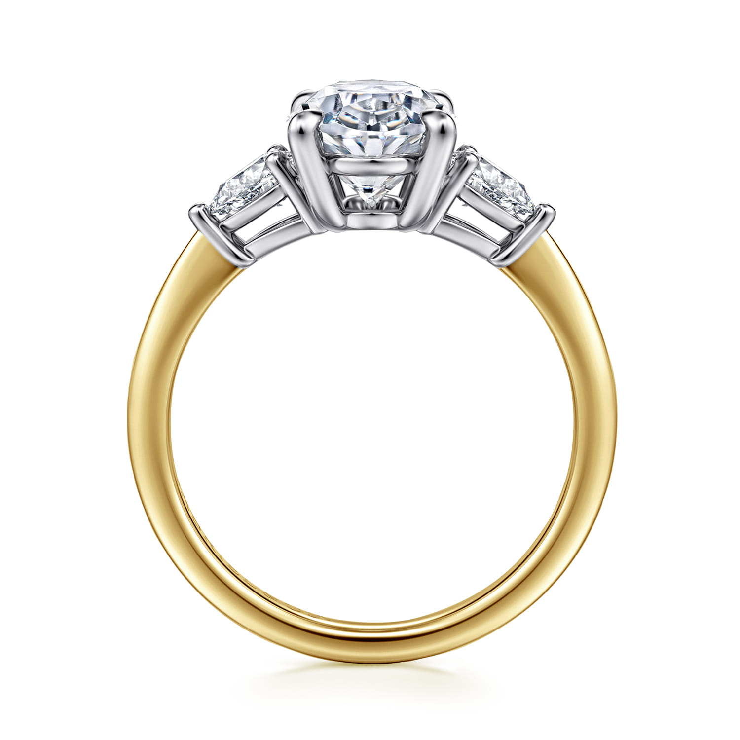 Sima - 14K White-Yellow Gold Oval Three Stone Diamond Engagement Ring - 0.3 ct - Shot 2