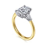 Sima - 14K White-Yellow Gold Oval Three Stone Diamond Engagement Ring - 0.3 ct