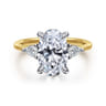 Sima - 14K White-Yellow Gold Oval Three Stone Diamond Engagement Ring - 0.3 ct