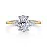 Sima - 14K White-Yellow Gold Oval Three Stone Diamond Engagement Ring - 0.3 ct