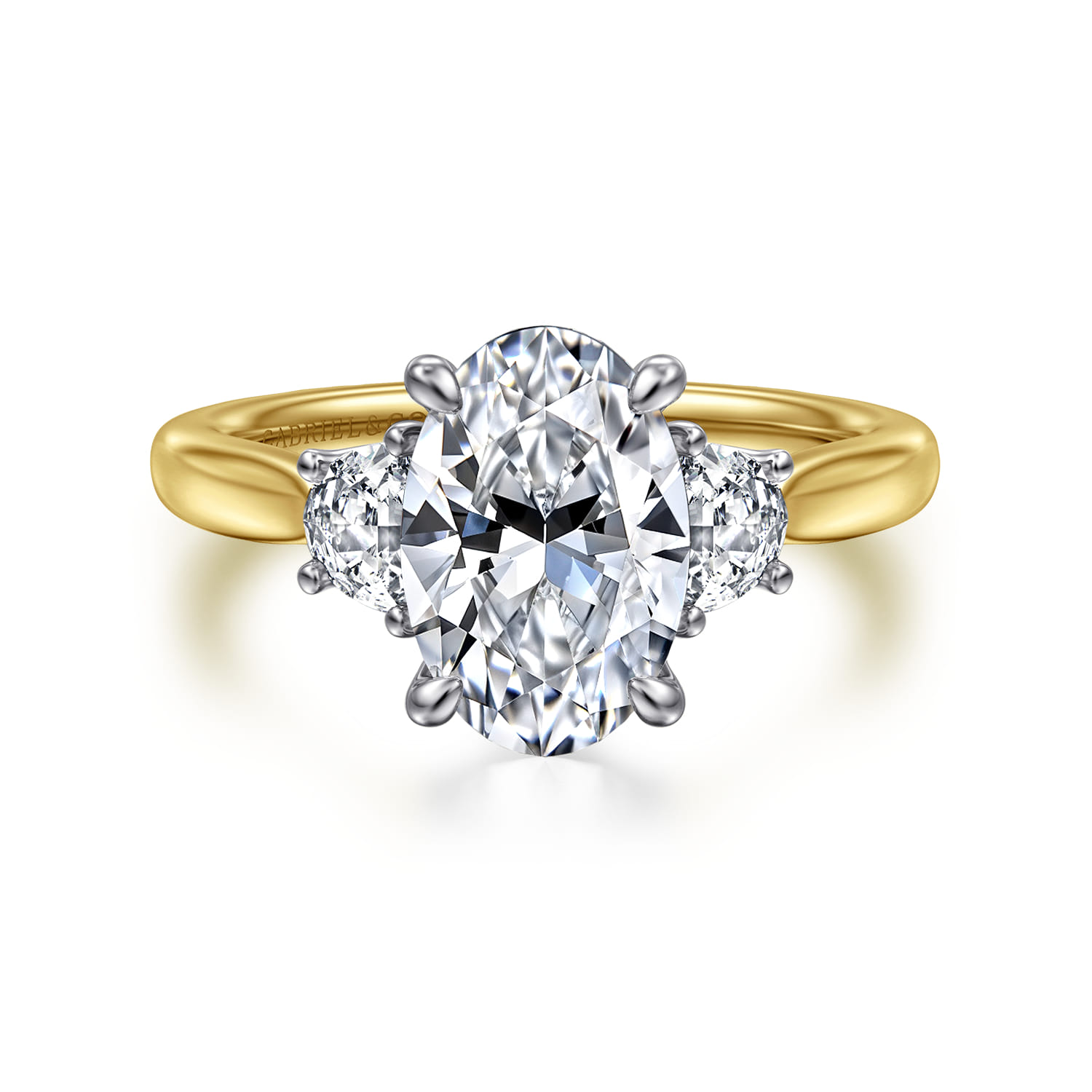 Devon - 14K White-Yellow Gold Oval Three Stone Lotus Diamond Engagement Ring - 0.4 ct - Shot 1