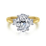 Devon - 14K White-Yellow Gold Oval Three Stone Lotus Diamond Engagement Ring - 0.4 ct