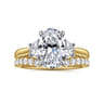 Devon - 14K White-Yellow Gold Oval Three Stone Lotus Diamond Engagement Ring - 0.4 ct