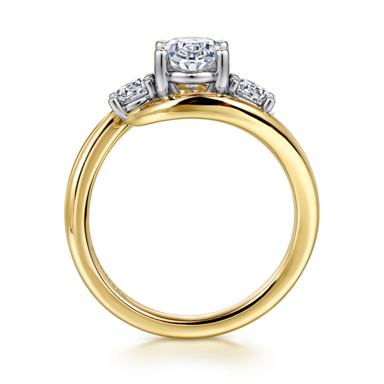 Elin - 14K White-Yellow Gold Oval Three Stone Diamond Engagement Ring - 0.5 ct - Shot 2