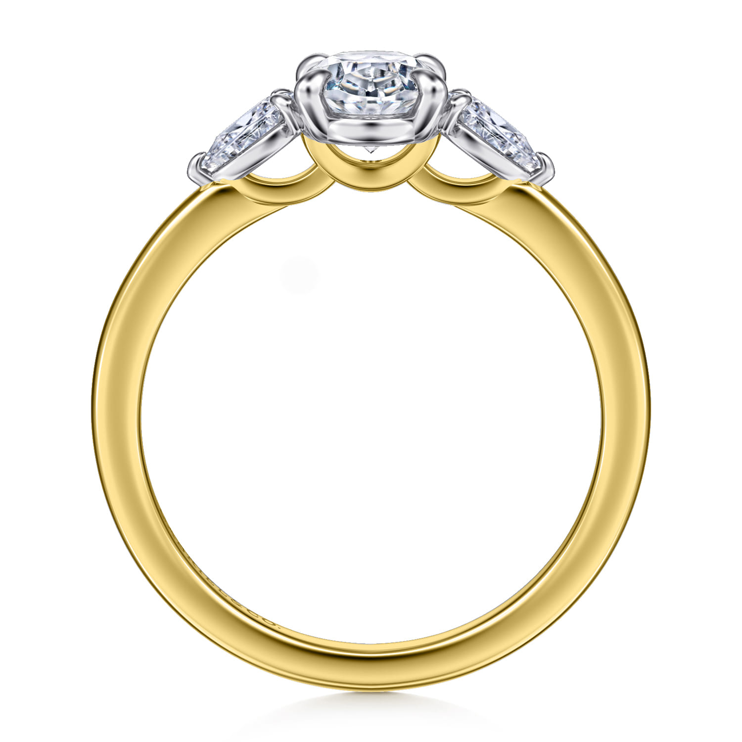 Adalia - 14K Yellow Gold Oval Three Stone Diamond Engagement Ring - 0.3 ct - Shot 2