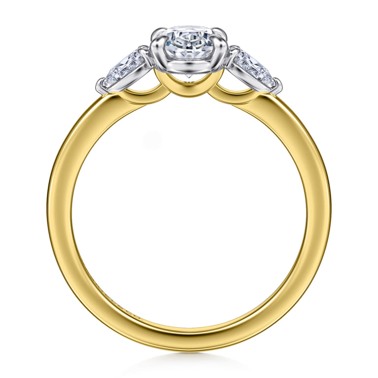 Adalia - 14K Yellow Gold Oval Three Stone Diamond Engagement Ring - 0.3 ct - Shot 2
