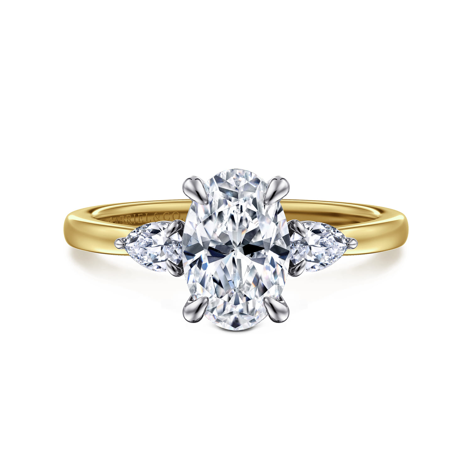 Adalia - 14K Yellow Gold Oval Three Stone Diamond Engagement Ring - 0.3 ct - Shot 1