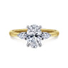 Adalia - 14K Yellow Gold Oval Three Stone Diamond Engagement Ring - 0.3 ct