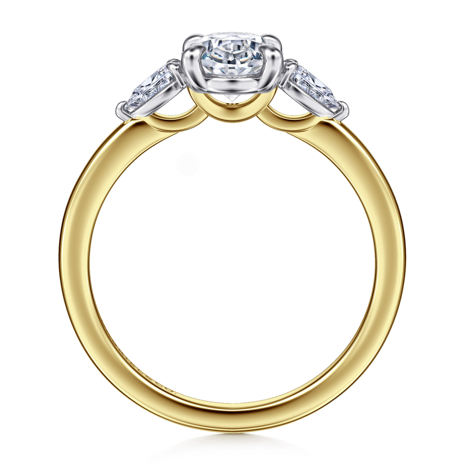 Adalia - 14K Yellow Gold Oval Three Stone Diamond Engagement Ring - 0.3 ct - Shot 2