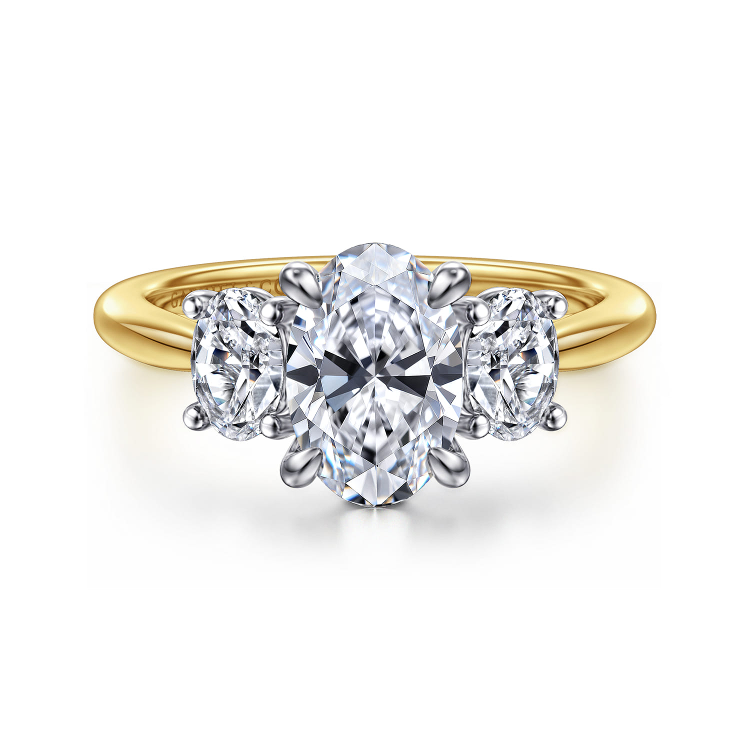 November - 14K White and Yellow Gold Oval Three Stone Diamond Engagement Ring - 0.6 ct - Shot 1