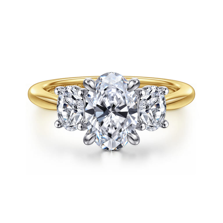 November - 14K White and Yellow Gold Oval Three Stone Diamond Engagement Ring - 0.6 ct - Shot 1