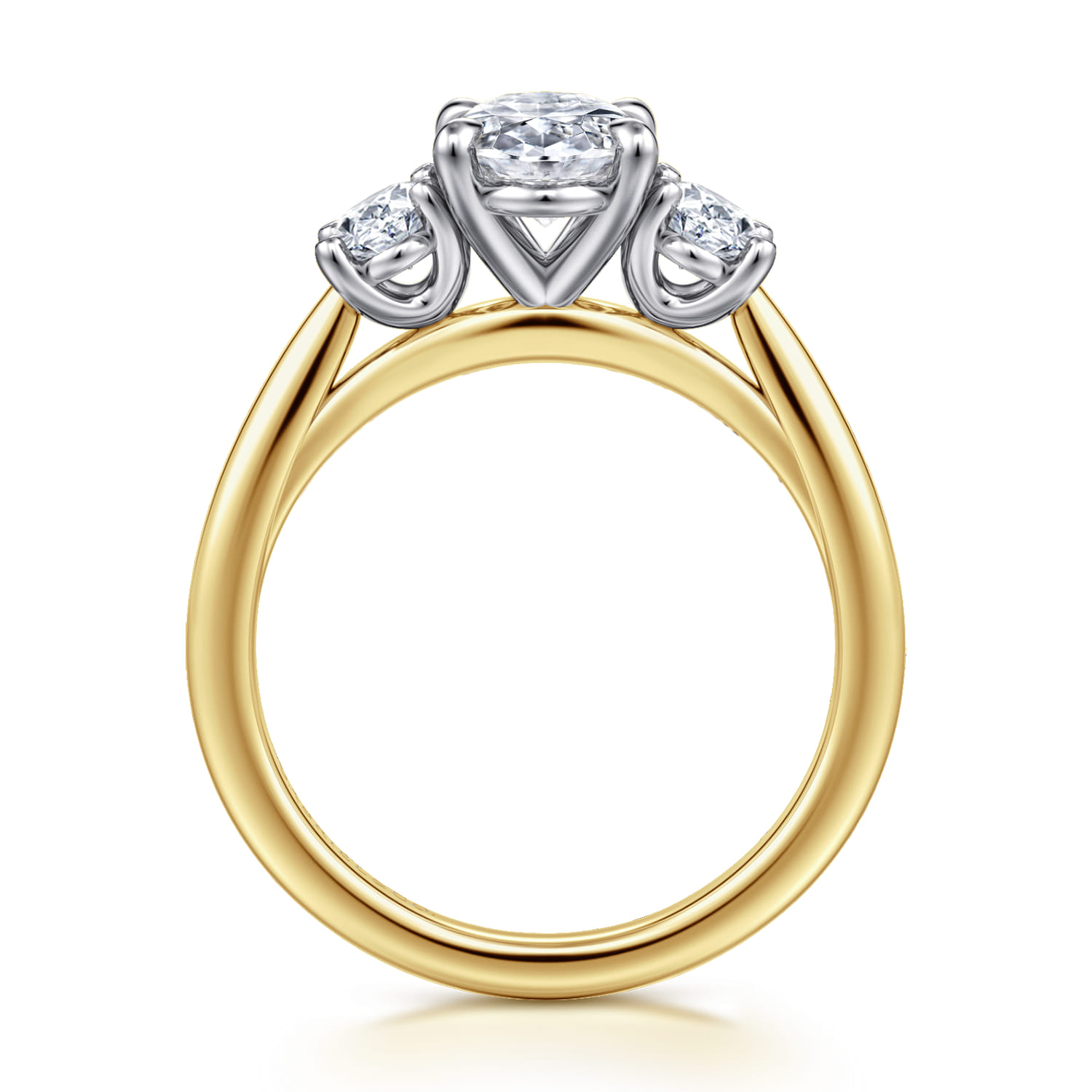 November - 14K White and Yellow Gold Oval Three Stone Diamond Engagement Ring - 0.6 ct - Shot 2