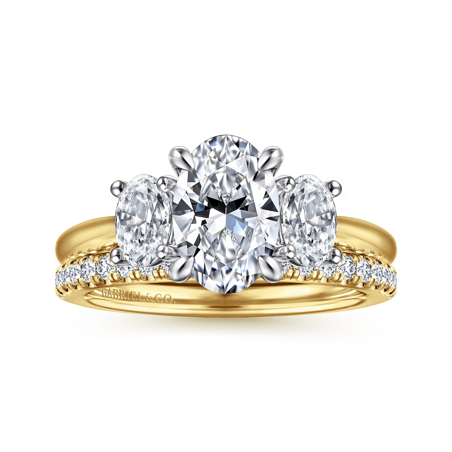 November - 14K White and Yellow Gold Oval Three Stone Diamond Engagement Ring - 0.6 ct - Shot 4