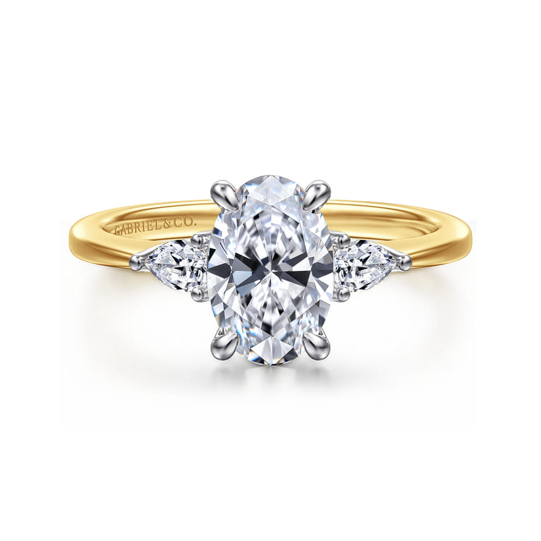 Sima - 14K White-Yellow Gold Oval Three Stone Diamond Engagement Ring - 0.2 ct - Shot 1