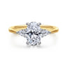 Sima - 14K White-Yellow Gold Oval Three Stone Diamond Engagement Ring - 0.2 ct