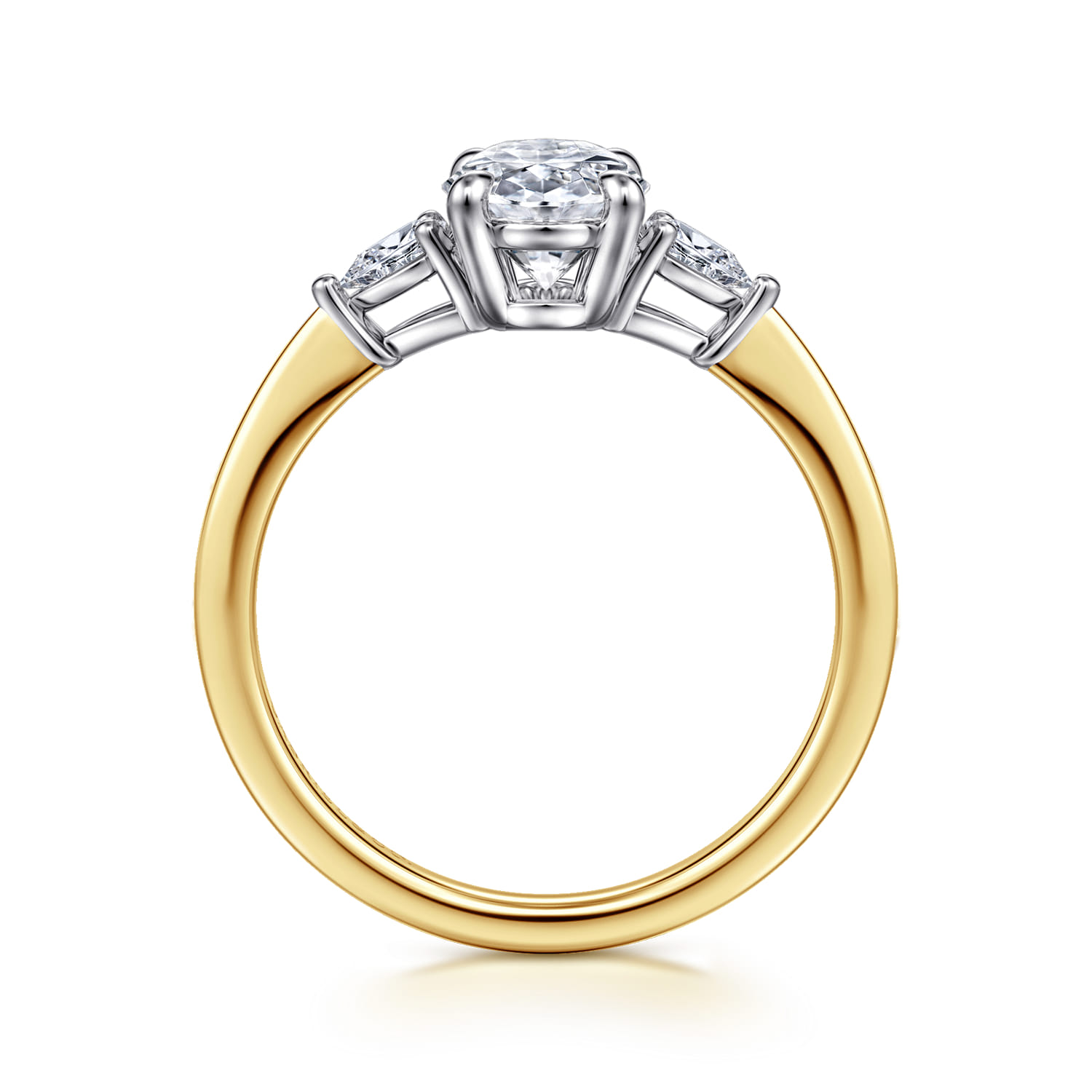 Sima - 14K White-Yellow Gold Oval Three Stone Diamond Engagement Ring - 0.2 ct - Shot 2