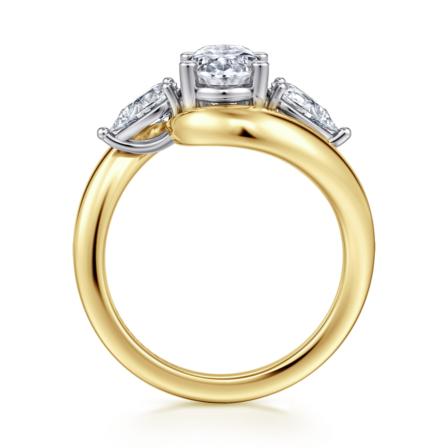 Beyond - 14K White-Yellow Gold Bypass Oval Three Stone Diamond Engagement Ring - 0.7 ct - Shot 2