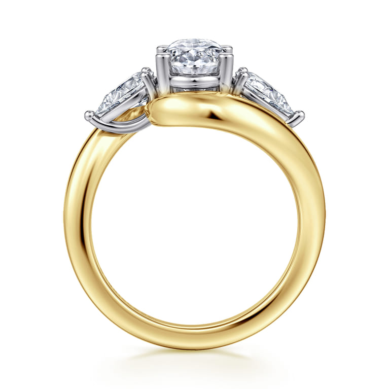 Beyond - 14K White-Yellow Gold Bypass Oval Three Stone Diamond Engagement Ring - 0.7 ct - Shot 2