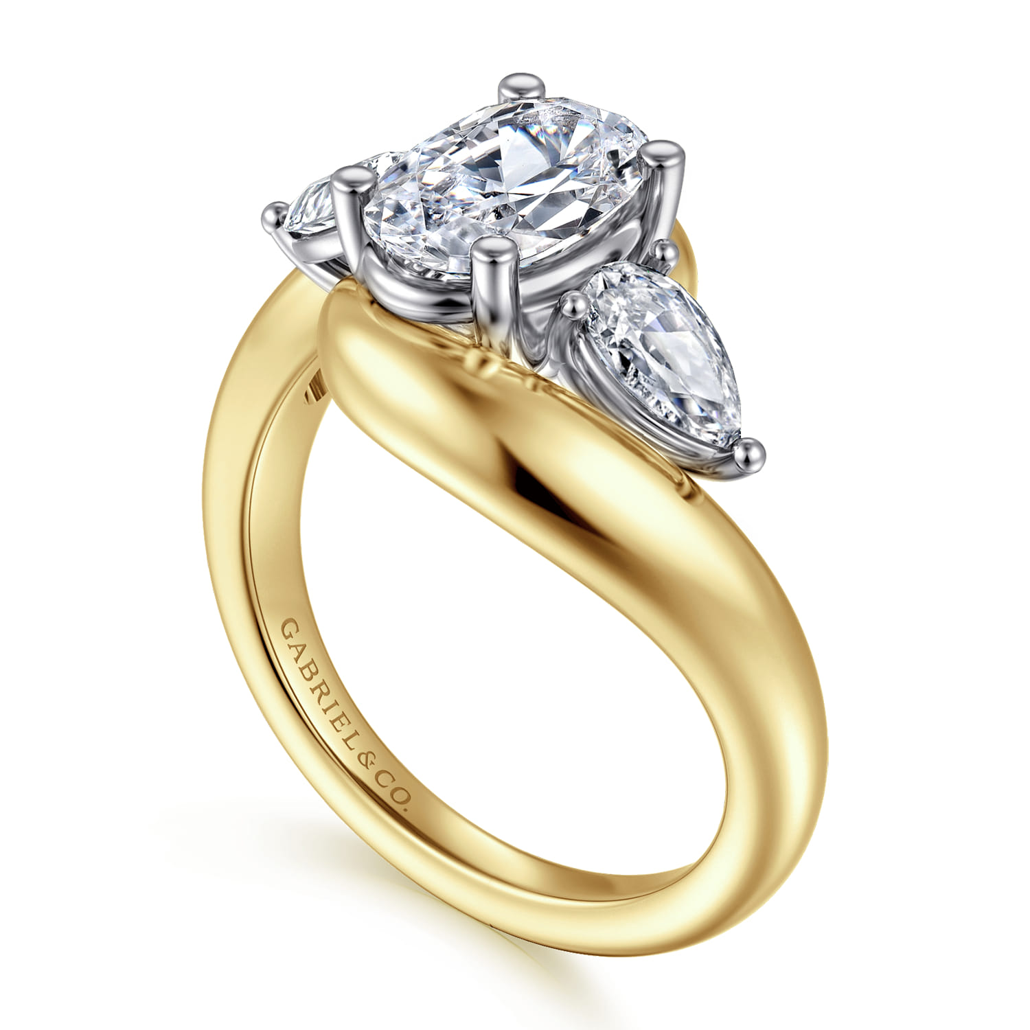 Beyond - 14K White-Yellow Gold Bypass Oval Three Stone Diamond Engagement Ring - 0.7 ct - Shot 3