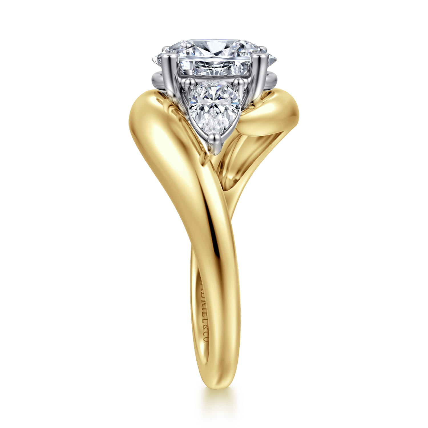 Beyond - 14K White-Yellow Gold Bypass Oval Three Stone Diamond Engagement Ring - 0.7 ct - Shot 4
