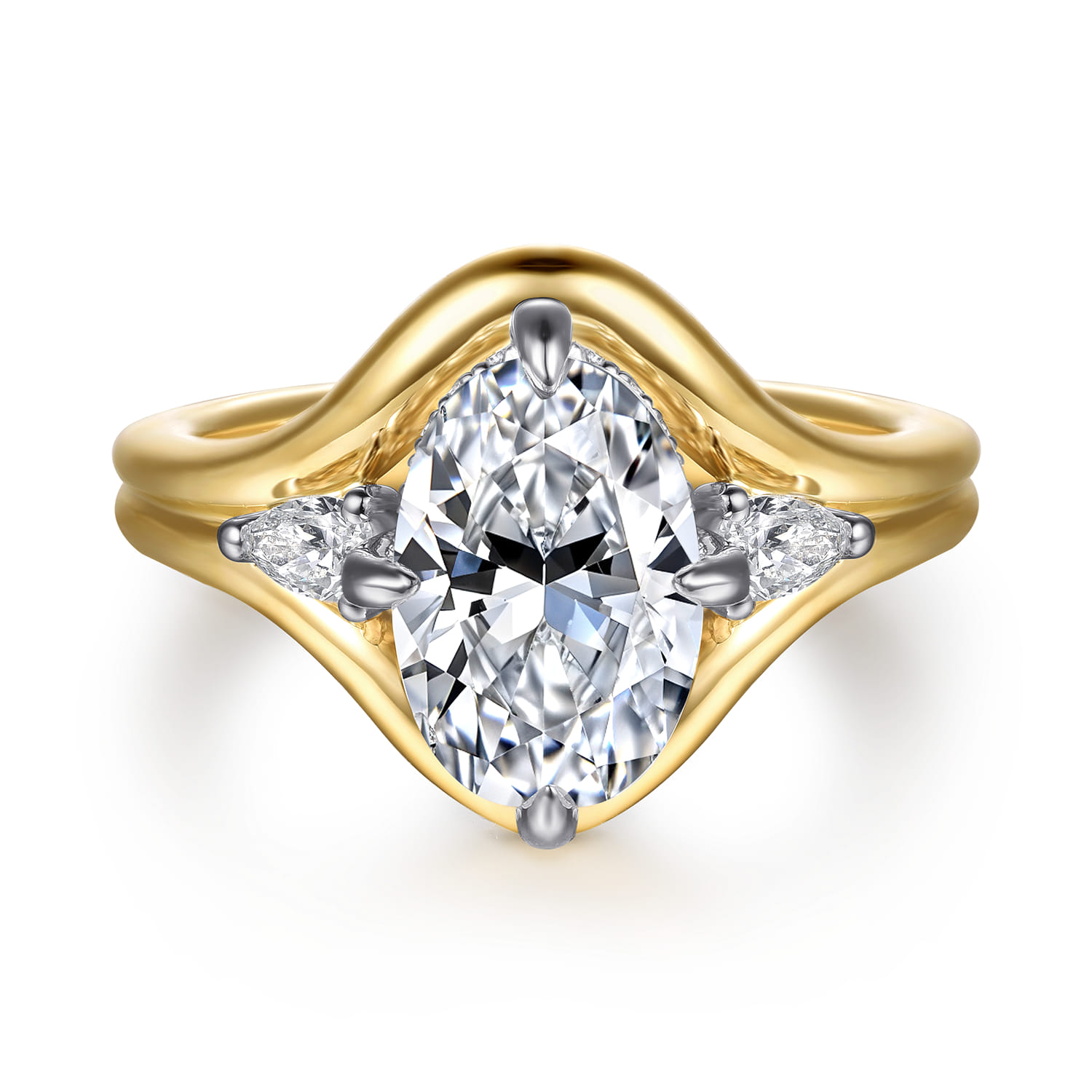 Dedication - 14K White-Yellow Gold Compass Prong Oval Diamond Engagement Ring - 0.3 ct - Shot 1
