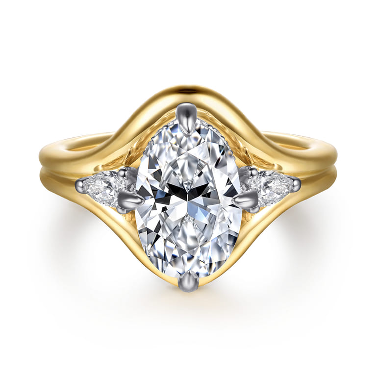 Dedication - 14K White-Yellow Gold Compass Prong Oval Diamond Engagement Ring - 0.3 ct - Shot 1