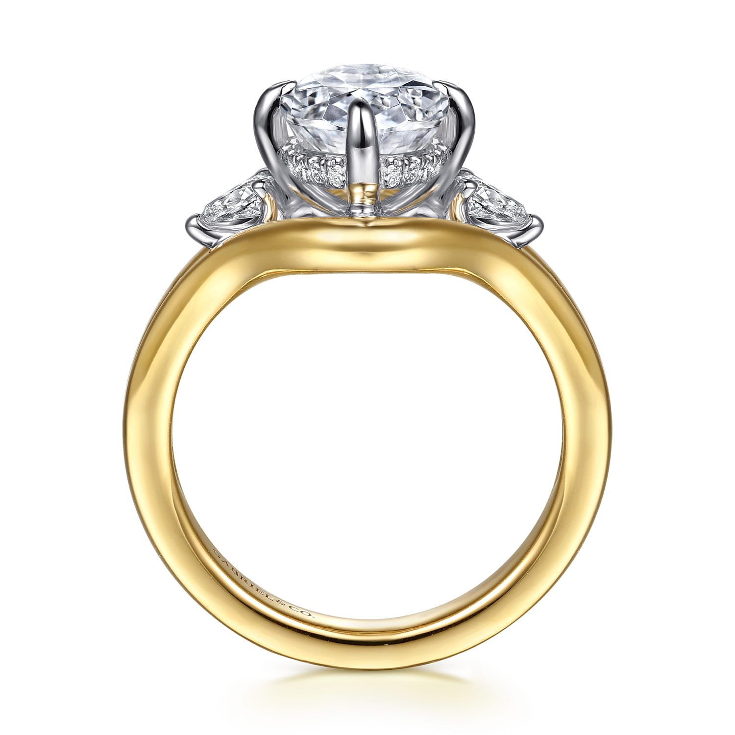 Dedication - 14K White-Yellow Gold Compass Prong Oval Diamond Engagement Ring - 0.3 ct - Shot 2