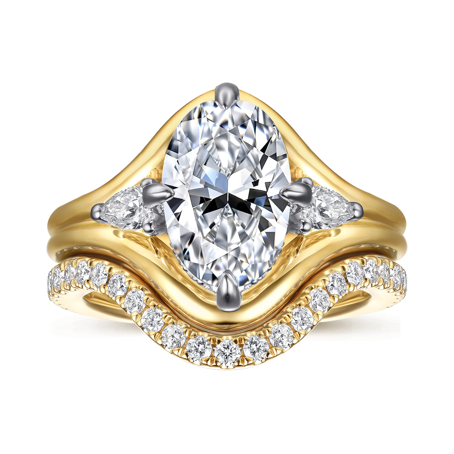 Dedication - 14K White-Yellow Gold Compass Prong Oval Diamond Engagement Ring - 0.3 ct - Shot 4