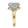 Dedication - 14K White-Yellow Gold Compass Prong Oval Diamond Engagement Ring - 0.3 ct