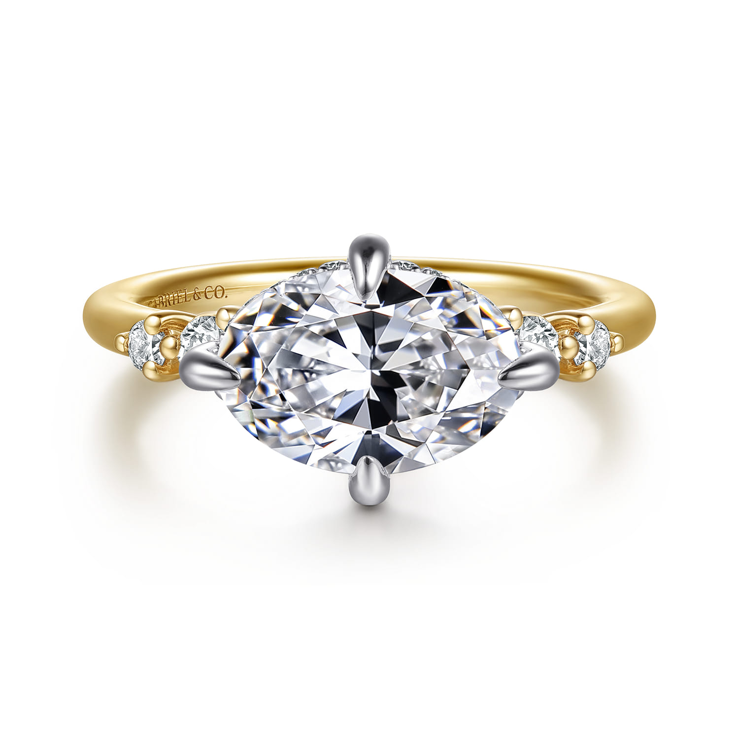 Devoted - 14K White-Yellow Gold Compass Prong Oval Diamond Engagement Ring - 0.3 ct - Shot 1