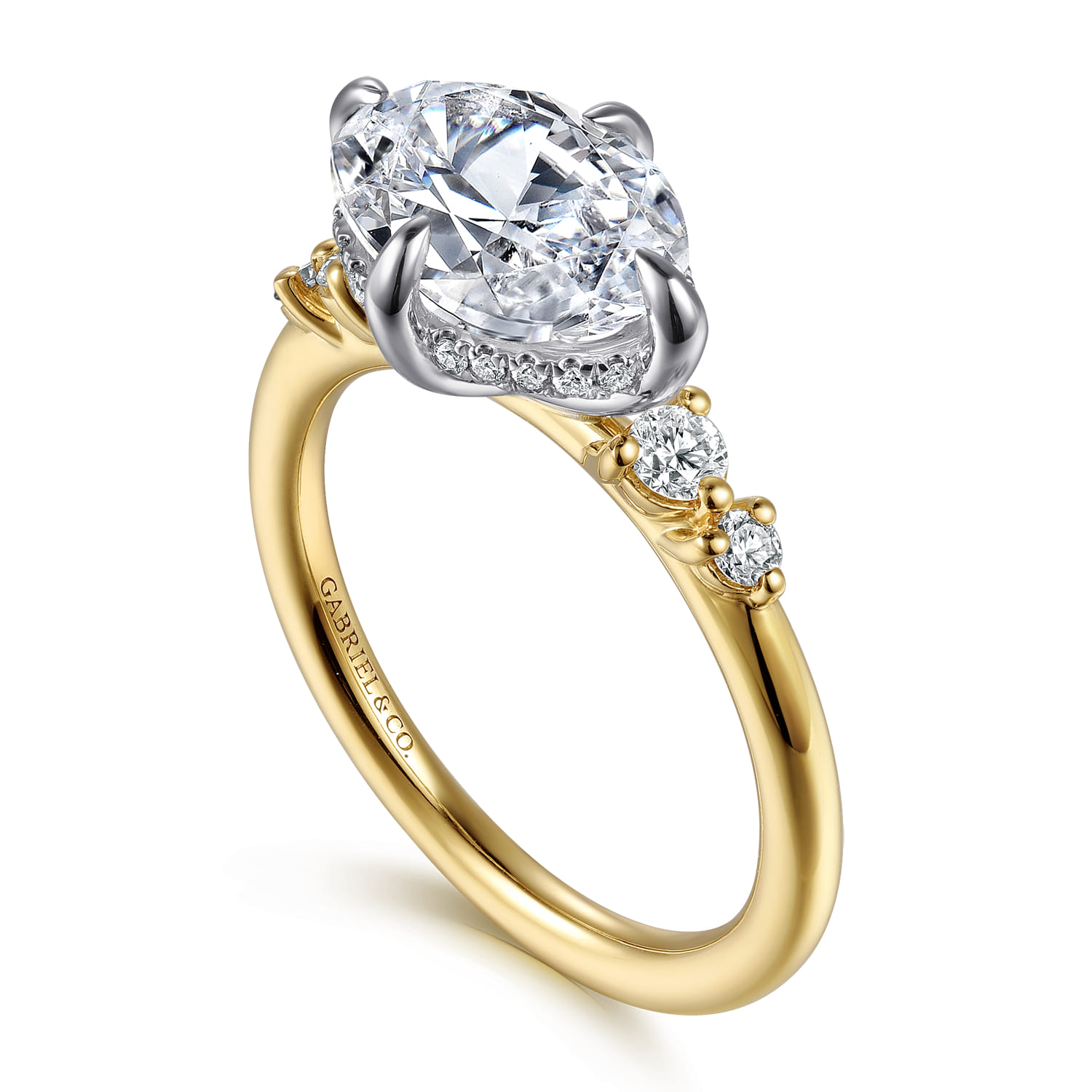 Devoted - 14K White-Yellow Gold Compass Prong Oval Diamond Engagement Ring - 0.3 ct - Shot 3