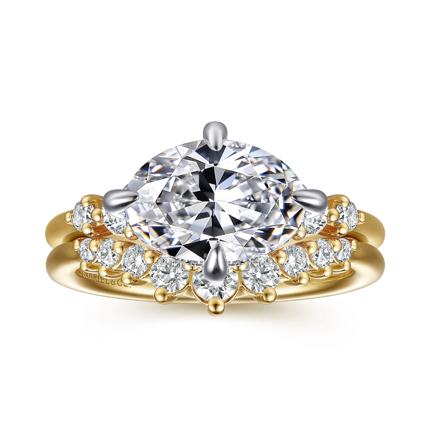 Devoted - 14K White-Yellow Gold Compass Prong Oval Diamond Engagement Ring - 0.3 ct - Shot 4