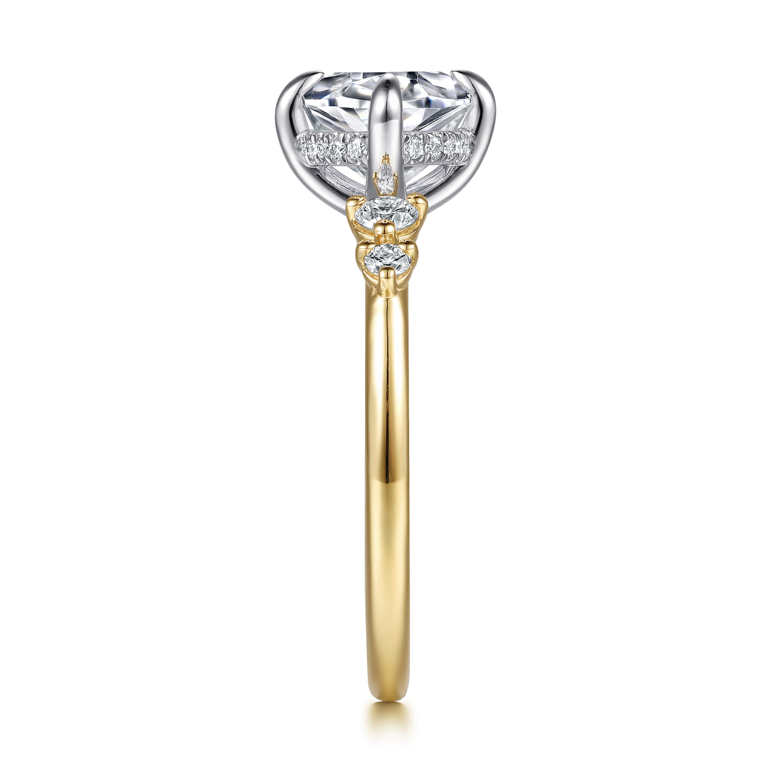 Devoted - 14K White-Yellow Gold Compass Prong Oval Diamond Engagement Ring - 0.3 ct - Shot 5